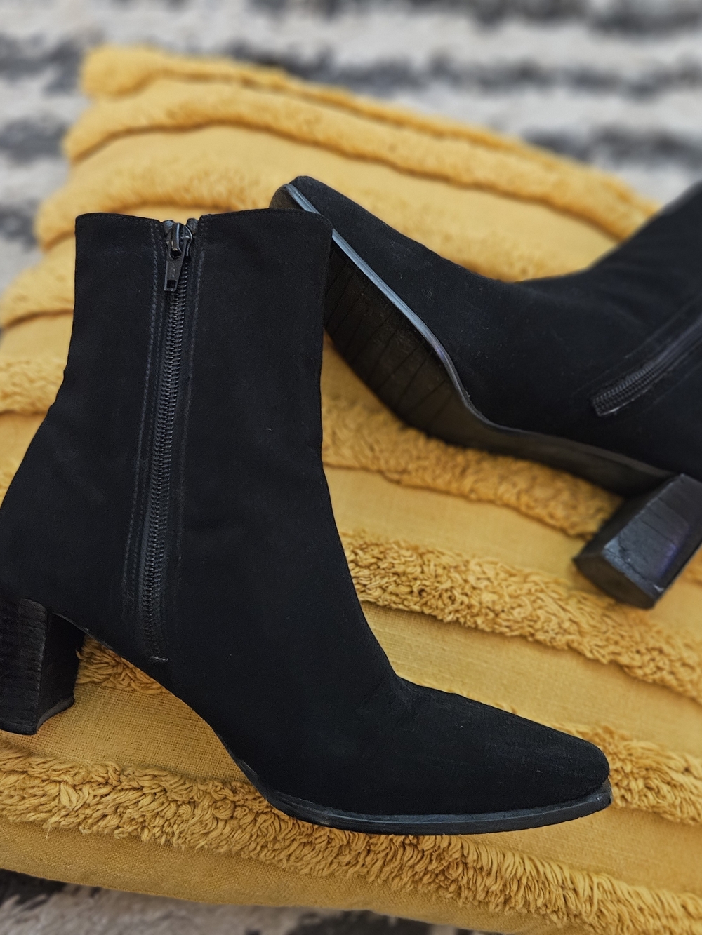 Women's Black Suede Ankle Boots with Side Zip